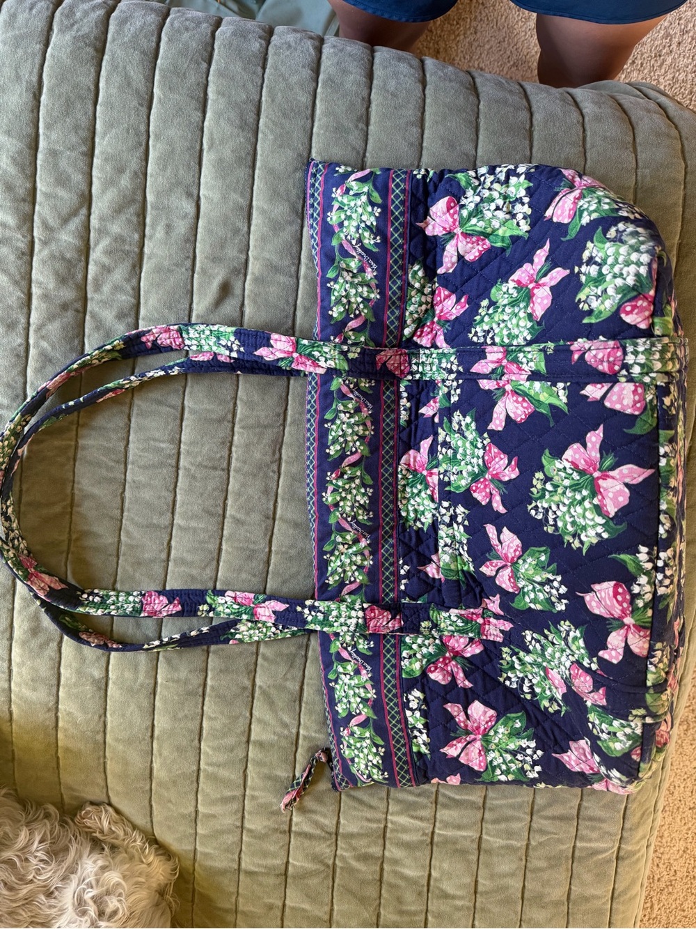 Vera Bradley Navy Floral Quilted Shoulder Tote with Pink & Green Accents